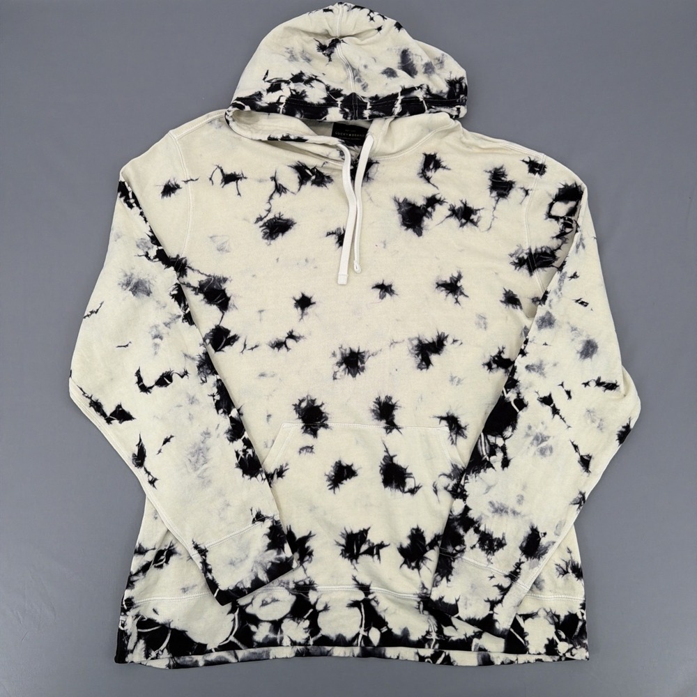 Lucky Brand Mens XL Tie Dye Hoodie Black White Pullover Sweatshirt New w/ Tags